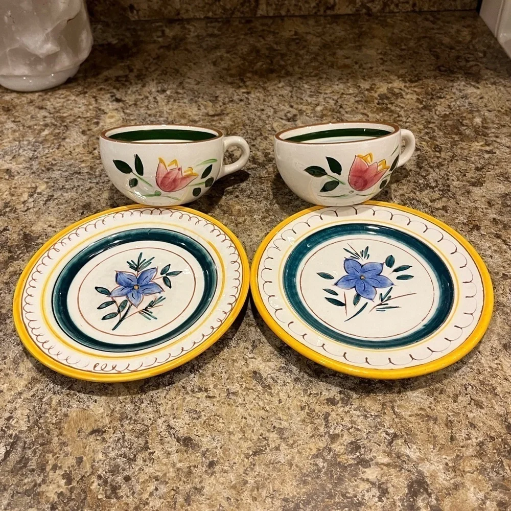 Stangl Pottery Tea Cups & Small Plates Made in USA Country Garden Flower Pattern